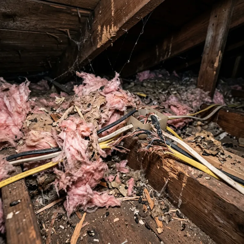 Contaminated ceiling insulation being assessed in a Menzies Creek roof space