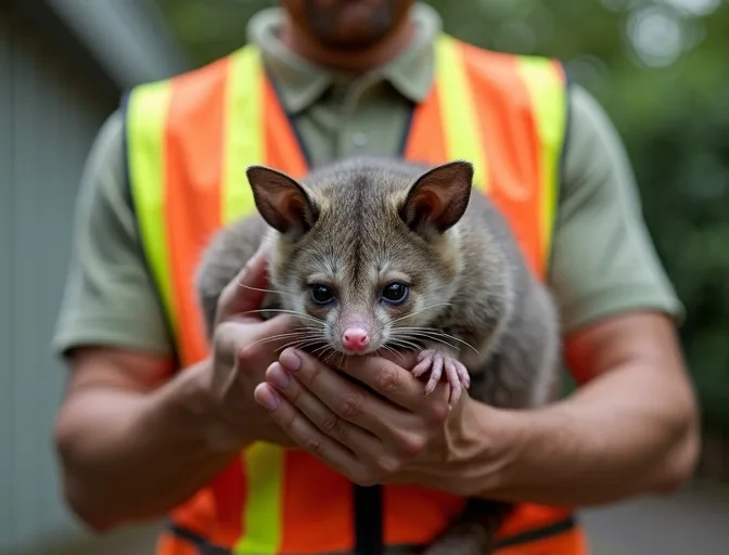 Animal handler safely recovering a deceased possum in Menzies Creek
